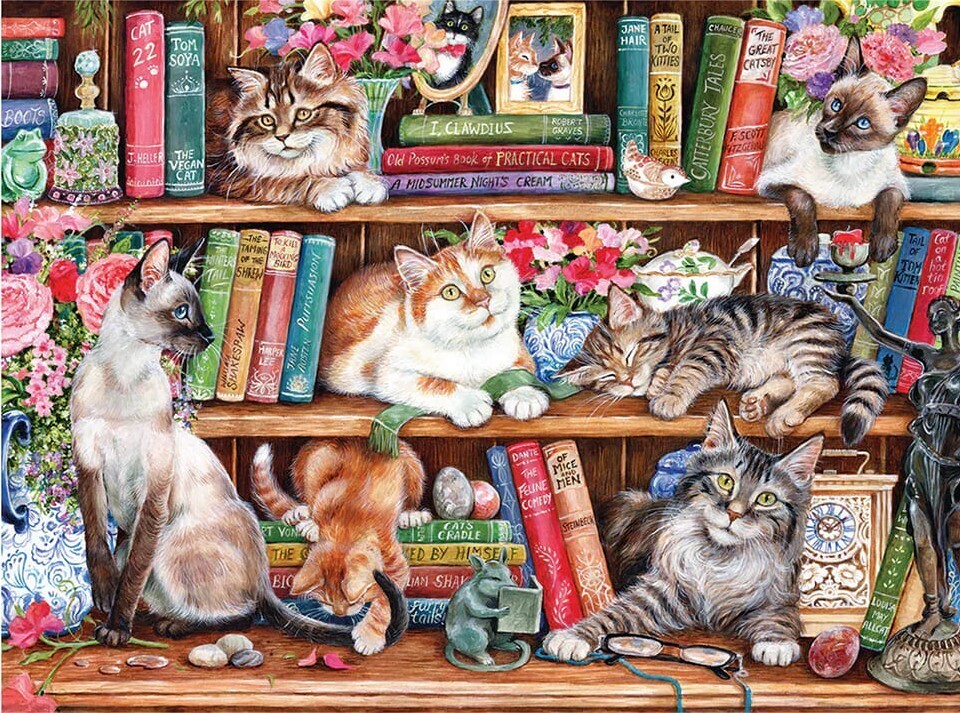 Gibsons - Puss Back In Books Large 500 Piece Jigsaw Puzzle