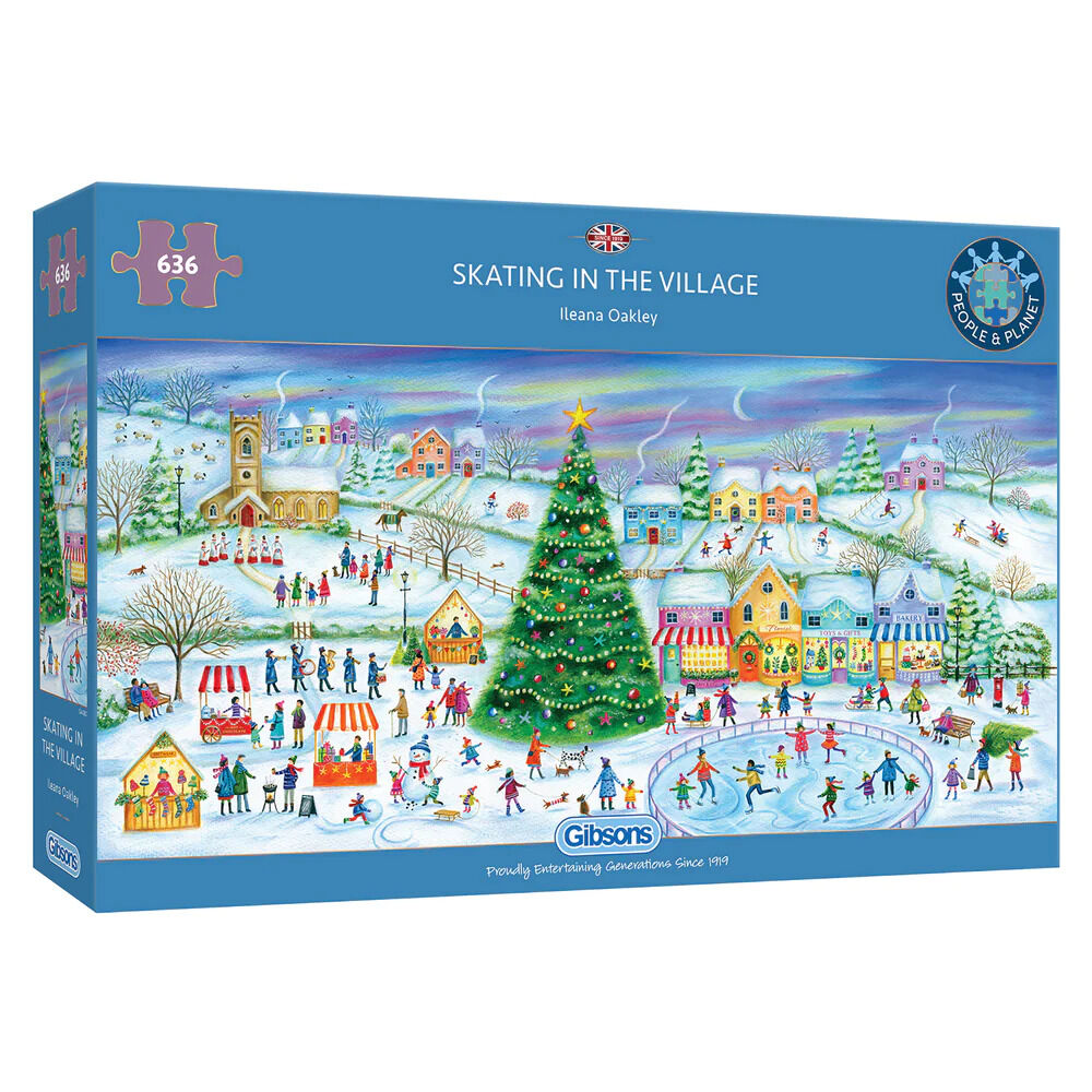 Gibsons - Skating In The Village Panoramic 636 Piece Puzzle