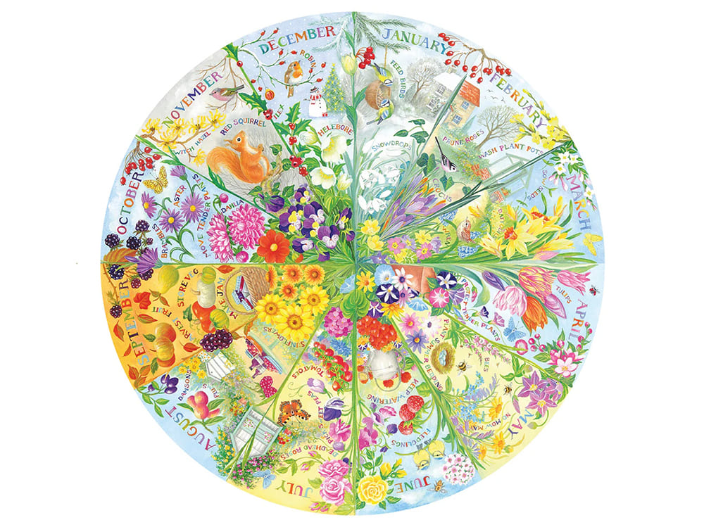 Gibsons - Year in the Garden  500 Piece  Circular Jigsaw Puzzle