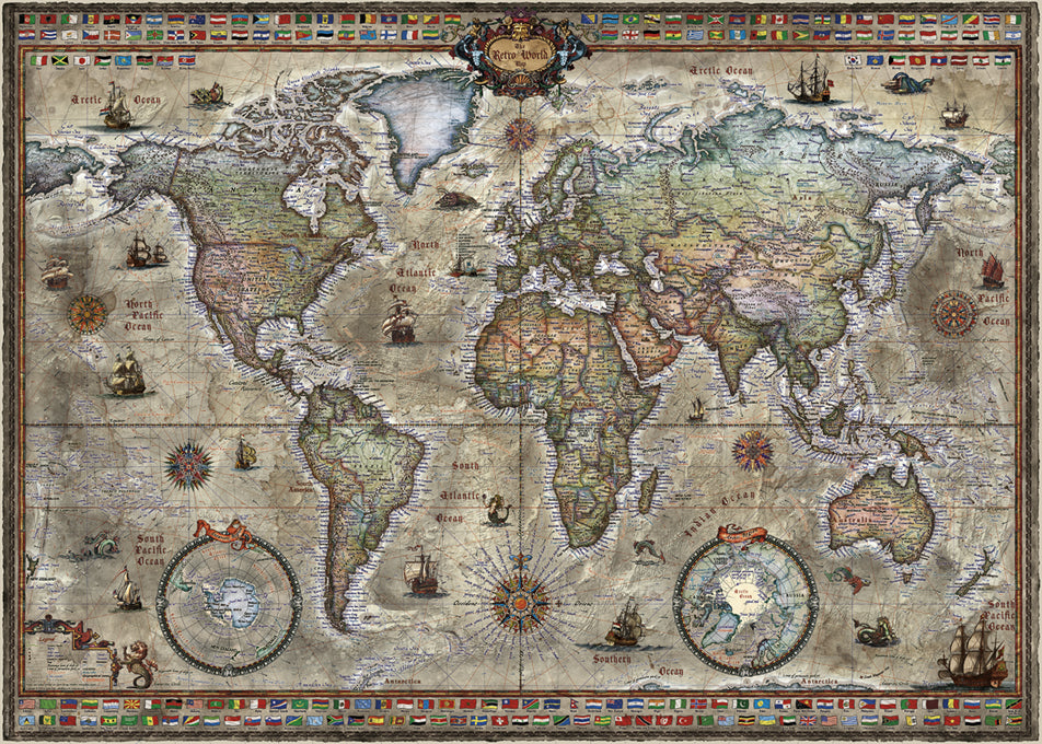 HEYE - Map Art: Retro World 1000 Piece Jigsaw Puzzle